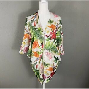 Luisa Ricci Open Front Sweater Size Sm Tropical Floral Batwing Sleeve ITALY